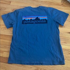 Patagonia Blue Men's Medium Short Sleeve T- Shirt P-6 Logo on Back